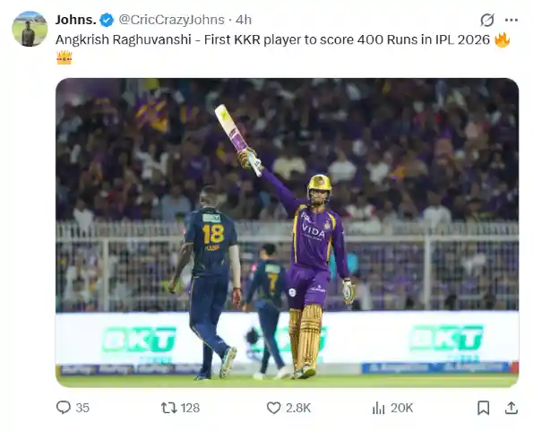 Angkrish Raghuvanshi first kkr player to score 400 in one season